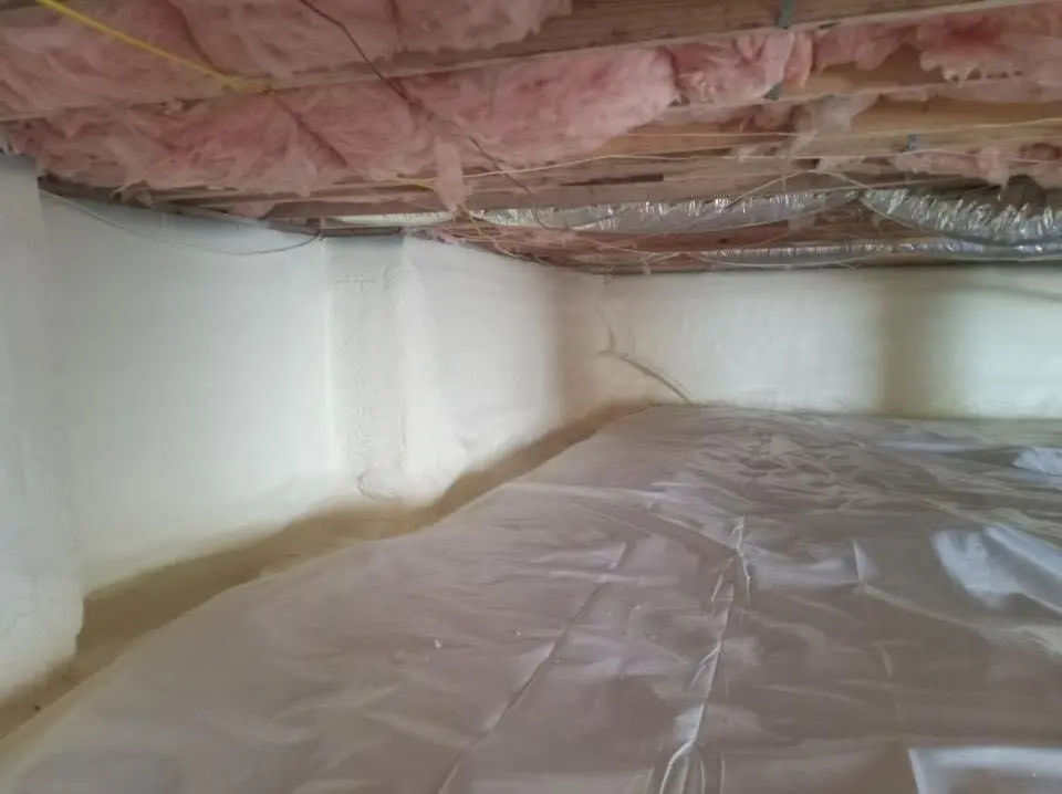 Crawl space encapsulation with closed-cell spray foam for Commercial Roof Restoration in Shelton